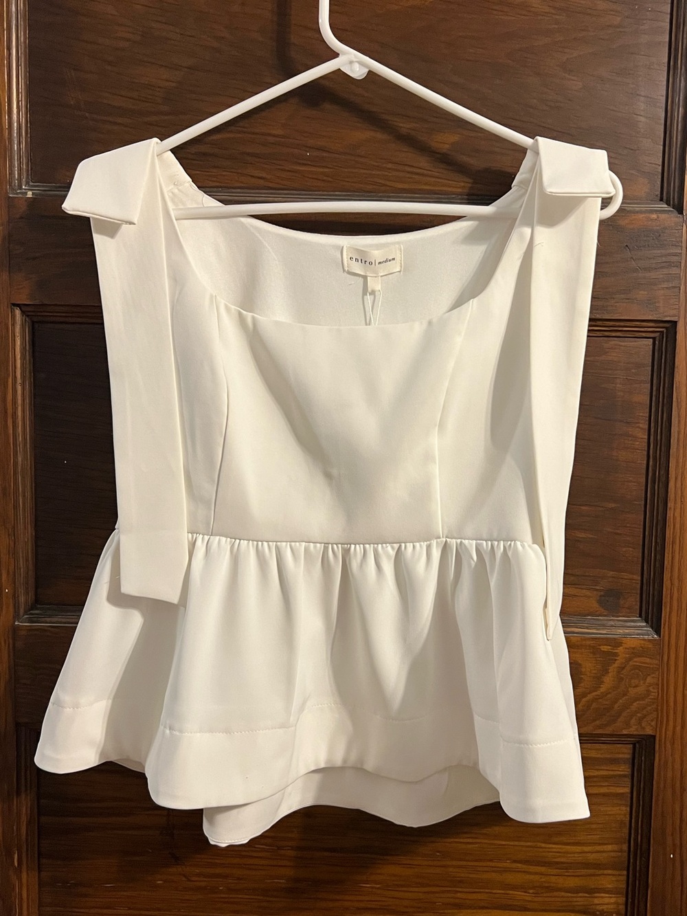 White Sleeveless Peplum Top with Shoulder Ties